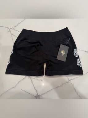 Darc Sport Black Seamless Bike Shorts with White Floral Accents